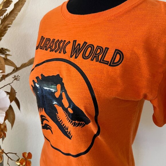 Y2K Jurassic World Baby-tee Orange Cotton Top - Picture 2 of 7